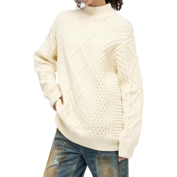 Oversized Women's Sweater Arctic Velvet Turtleneck Long Sleeve Pullover - Picture 3 of 6